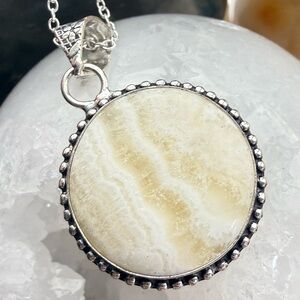 Silver Yellow Lace Agate Pendant Necklace